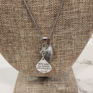 Artisan Religious Grey Jasper Gemstone Handmade Stainless Necklace 18" ✝️